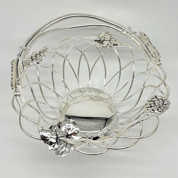 VTG Studio Silversmiths Silverplated Wire Round Basket Grape Clusters & Leaves - Picture 6 of 15